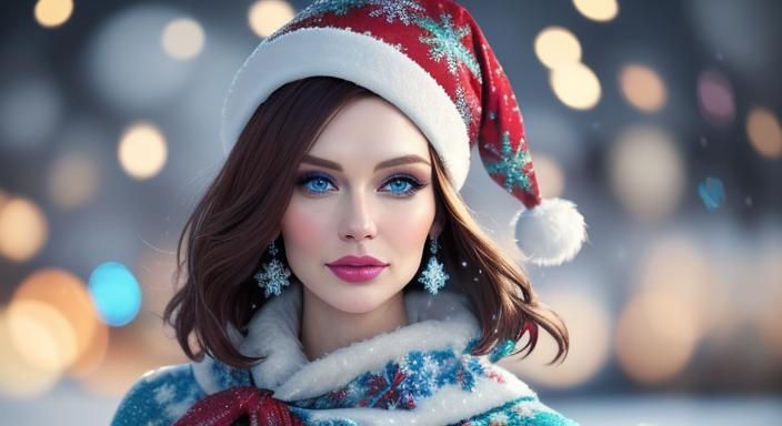 Festive Portrait with Bokeh in Hyperrealistic Style