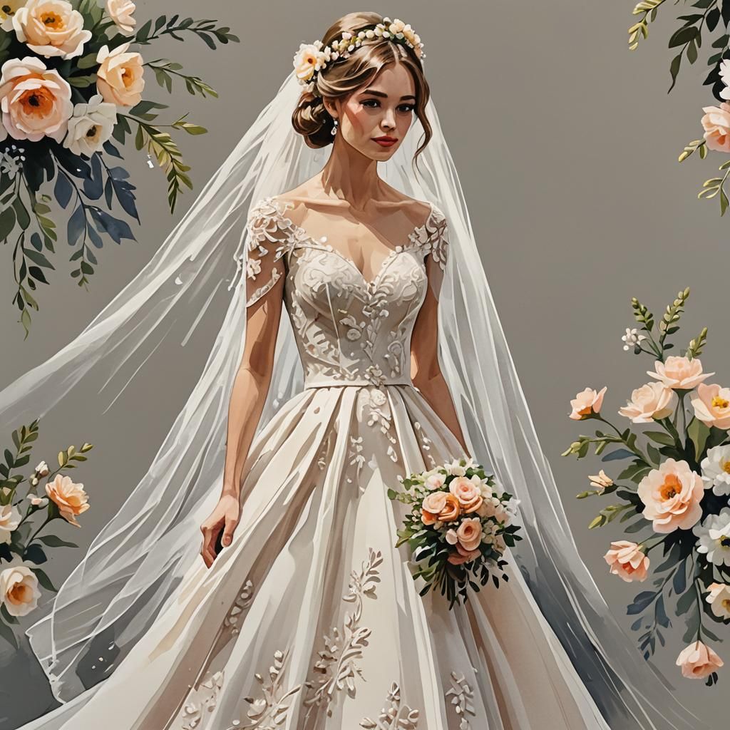 Detailed Gouache Sketch of Short Wedding Dress