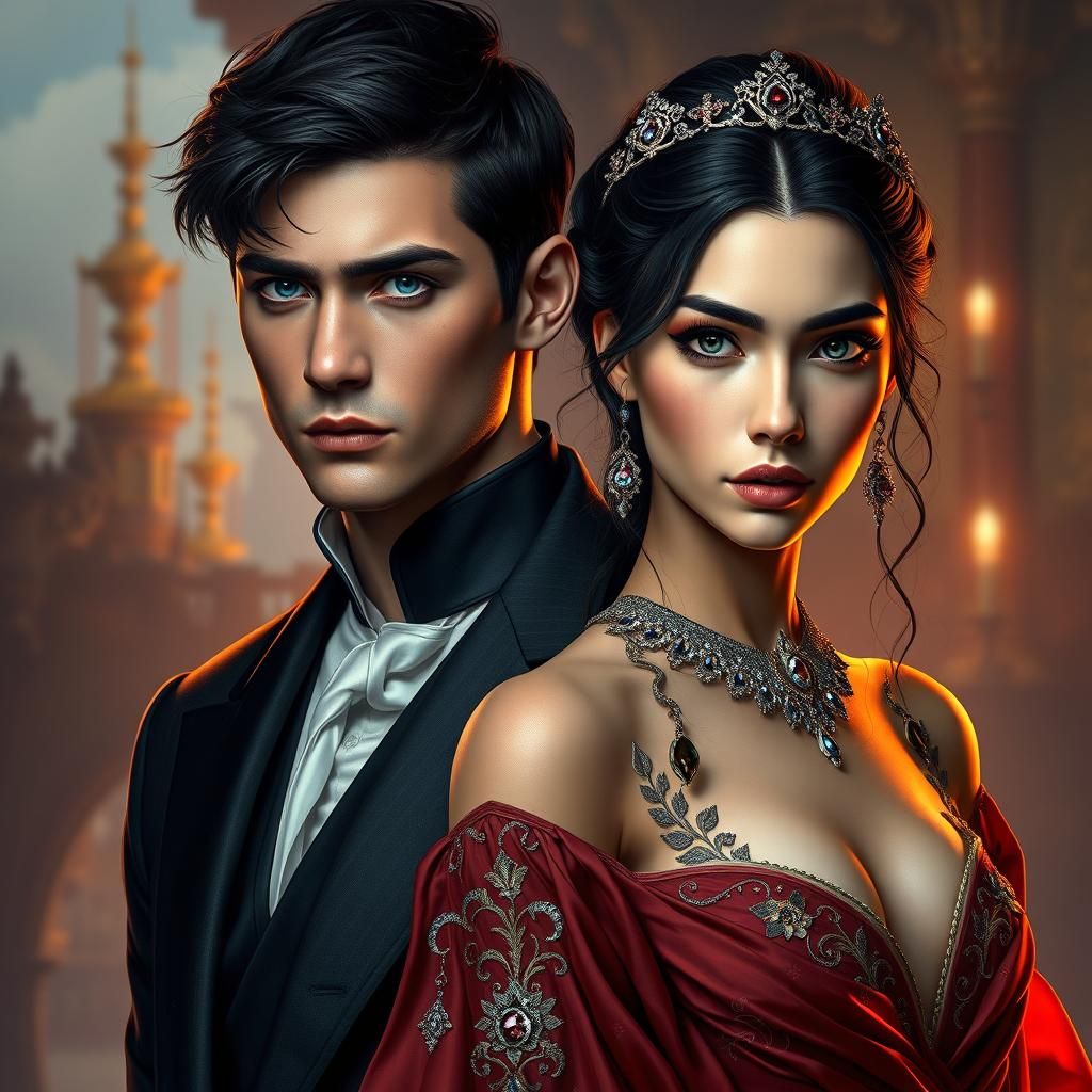 English Emperor and Princess in Fantasy Landscape