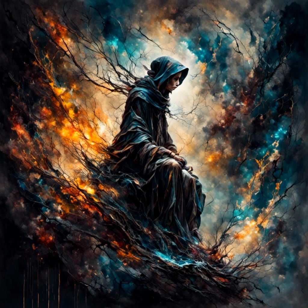 Fairy Tale Wizard in Deep Space Graffiti Art