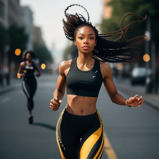 Black Girl Running in Street: Professional Photography