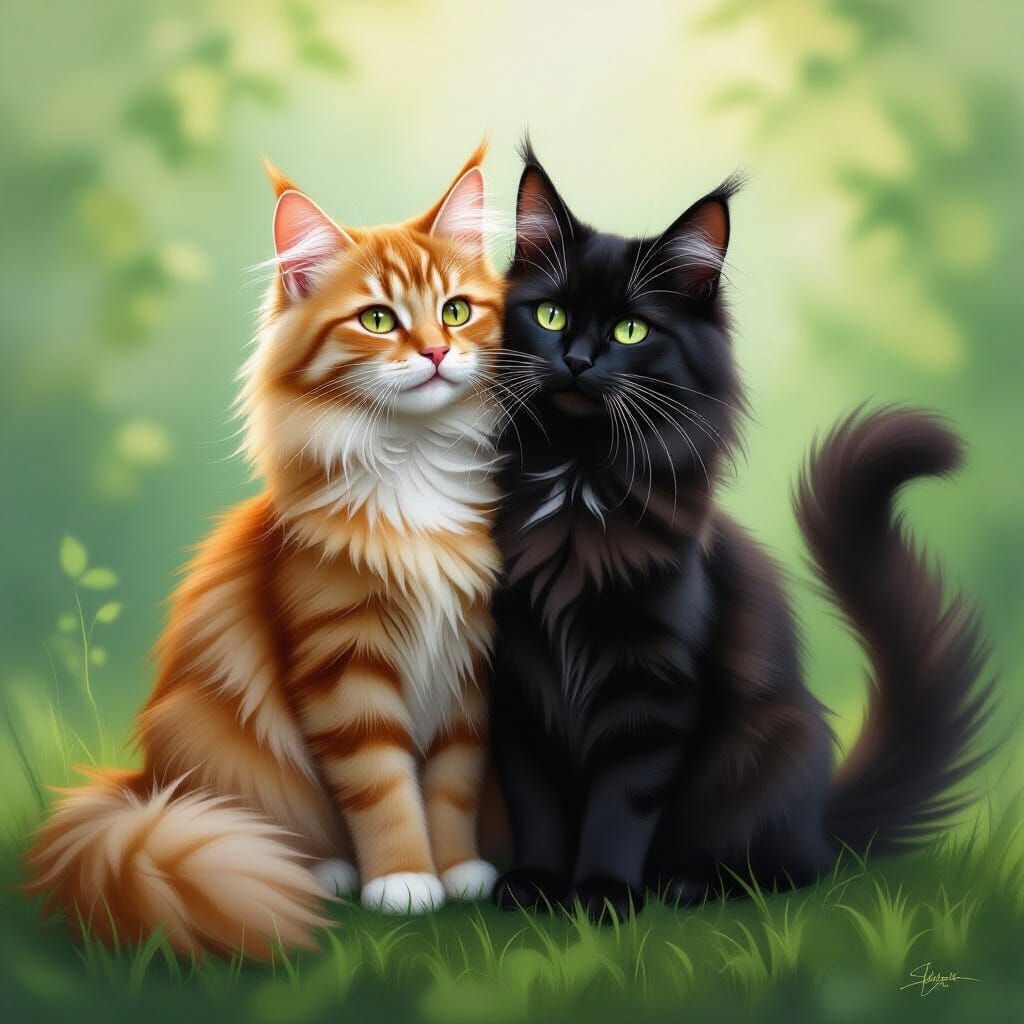 Surrealist Oil Painting of Two Merged Cats