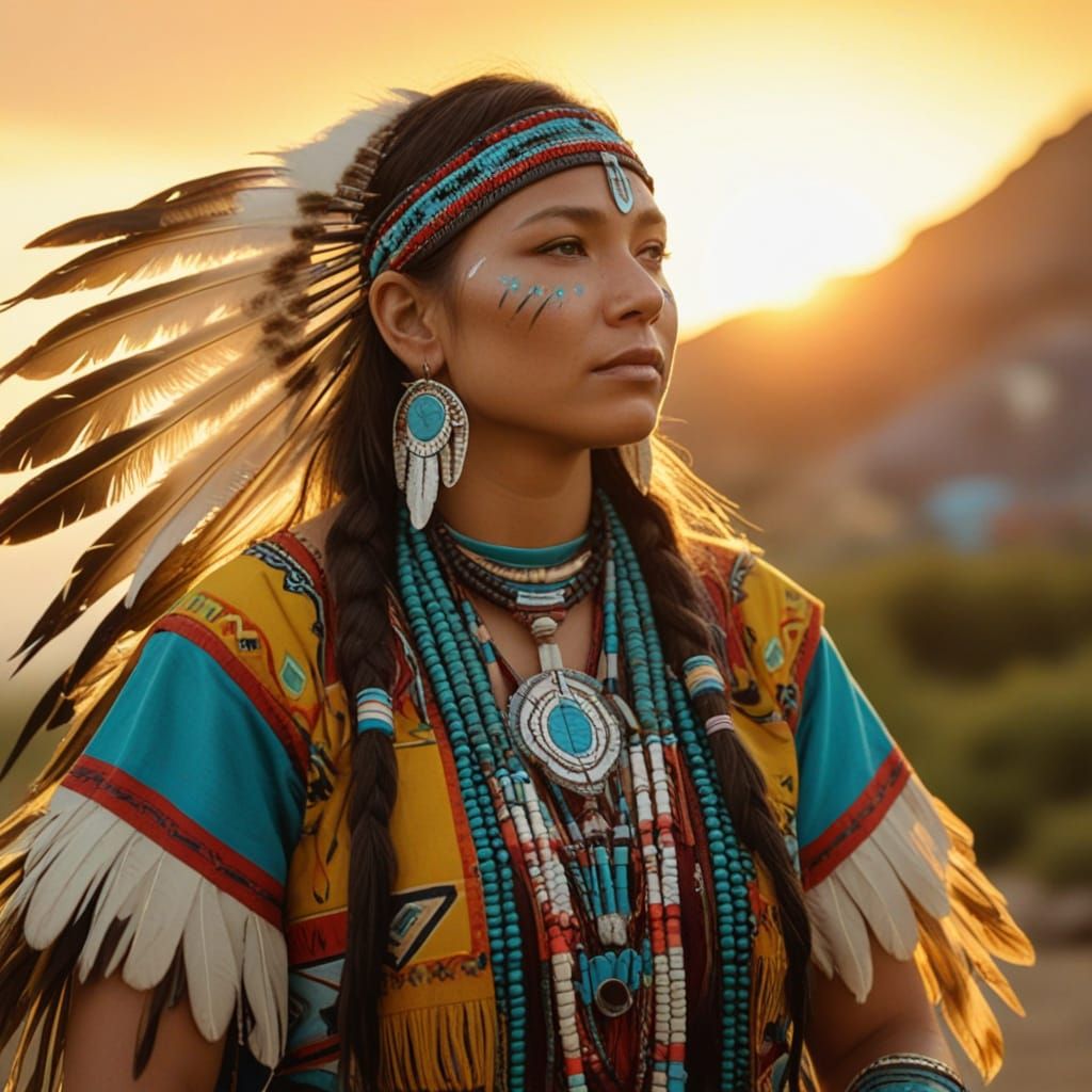 Native American Medicine Woman in Folk Art Style