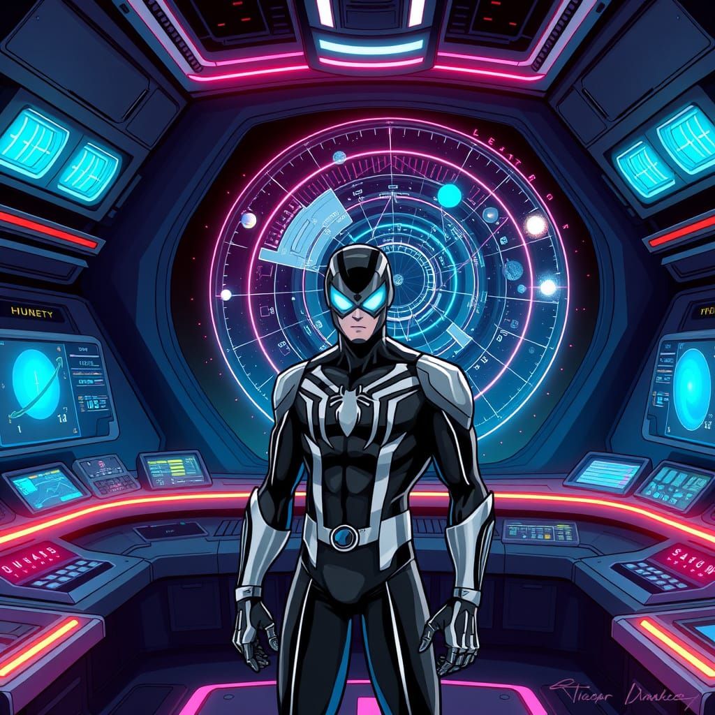 Futuristic Superhero Control Room in Cartoon Style