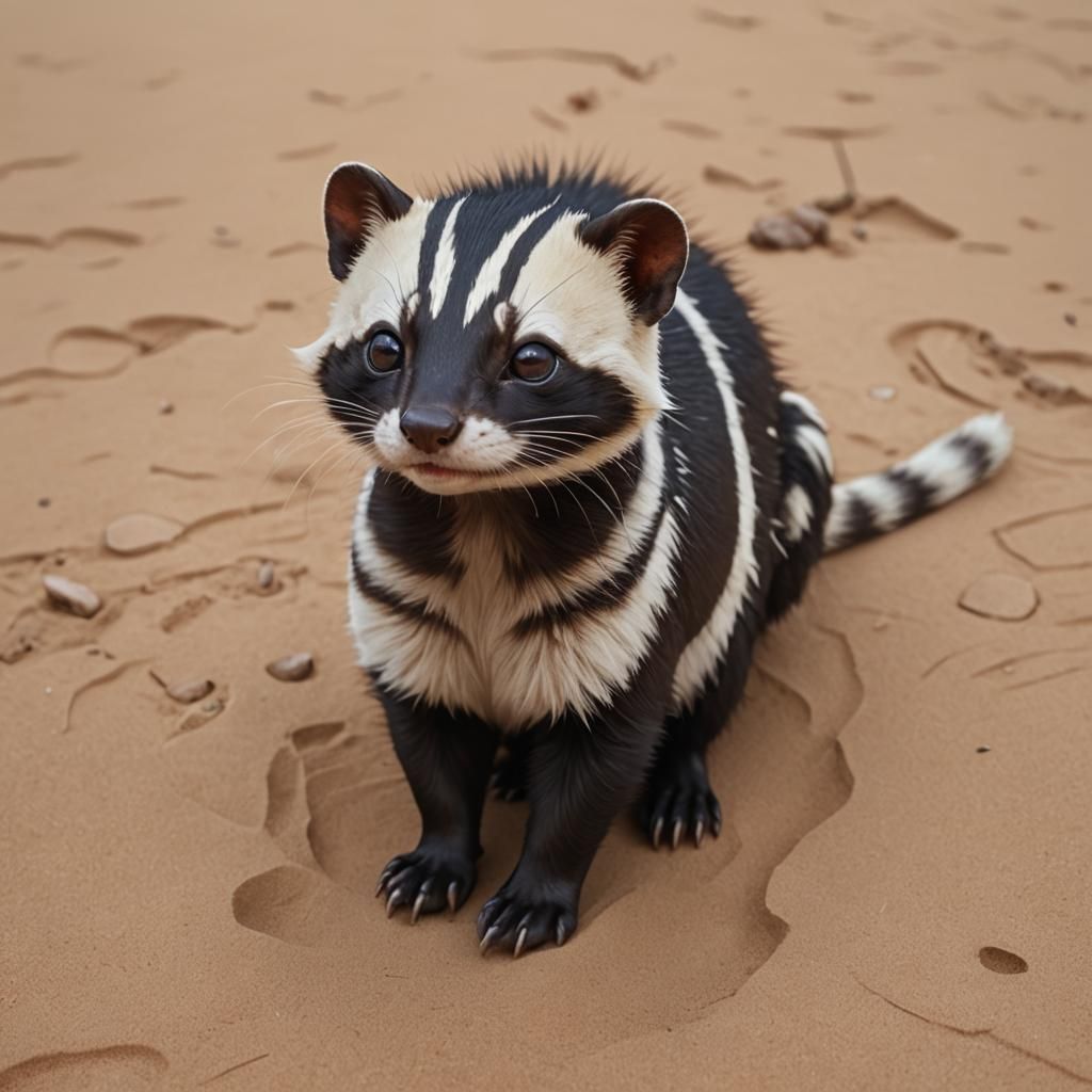 Smiling Saharan Striped Polecat in 3D Anime Style