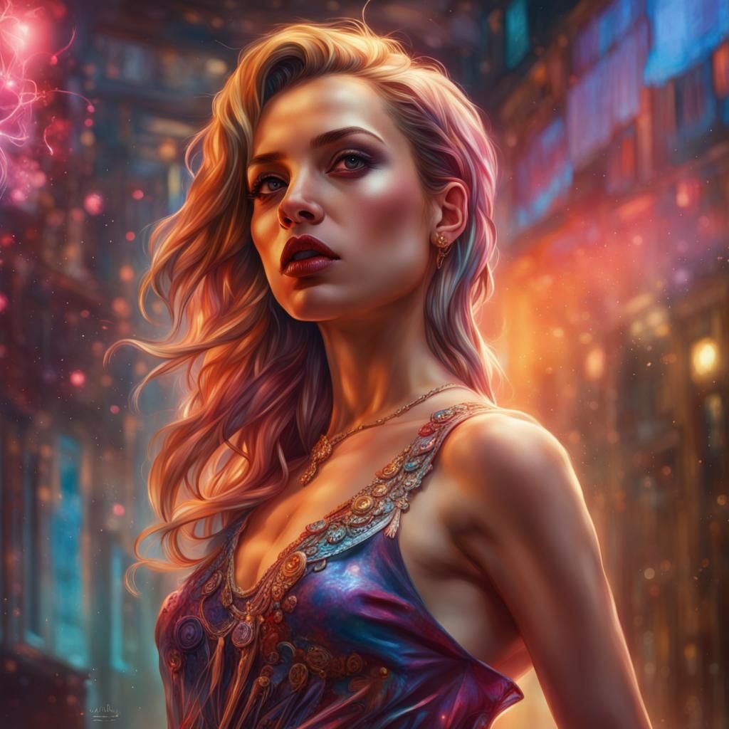 Hyperrealistic Cinderella in Short Dress Splash Art