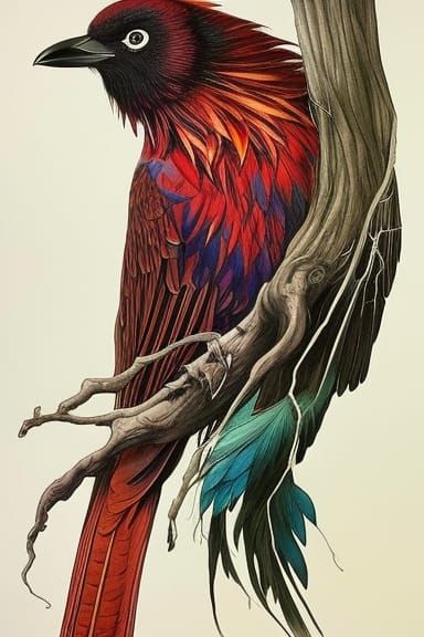 Floating Crow-Tree with Ink and Watercolor Filigree