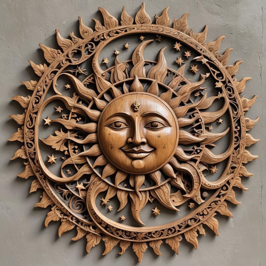 Arabesque Wood Carving: Sun, Moon, and Stars