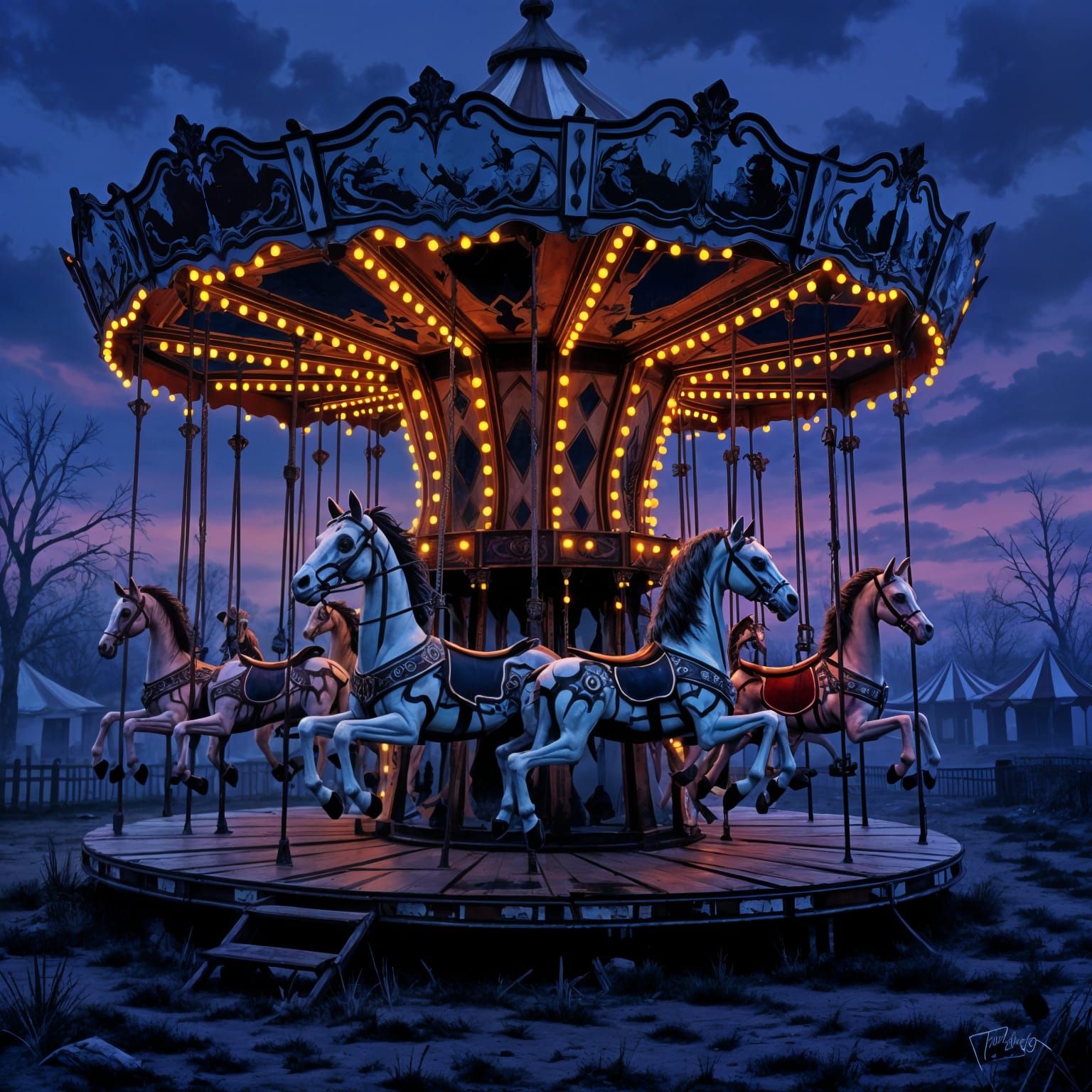 Dark Gothic Carnival Carousel in Perpetual Twilight