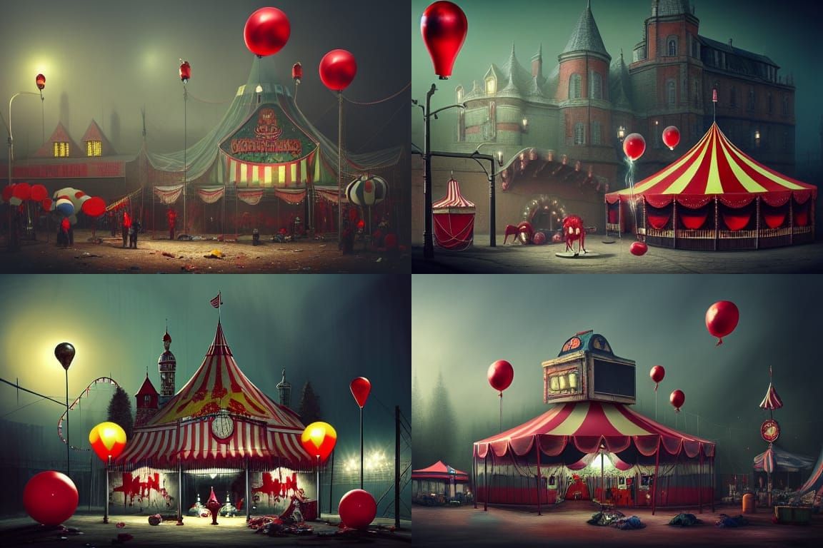Grunge Circus Amusement Park with Monsters