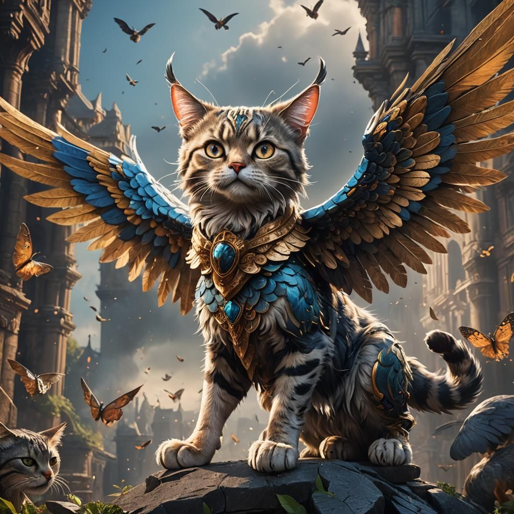 Winged Cat: Detailed Matte Painting in Deep Color