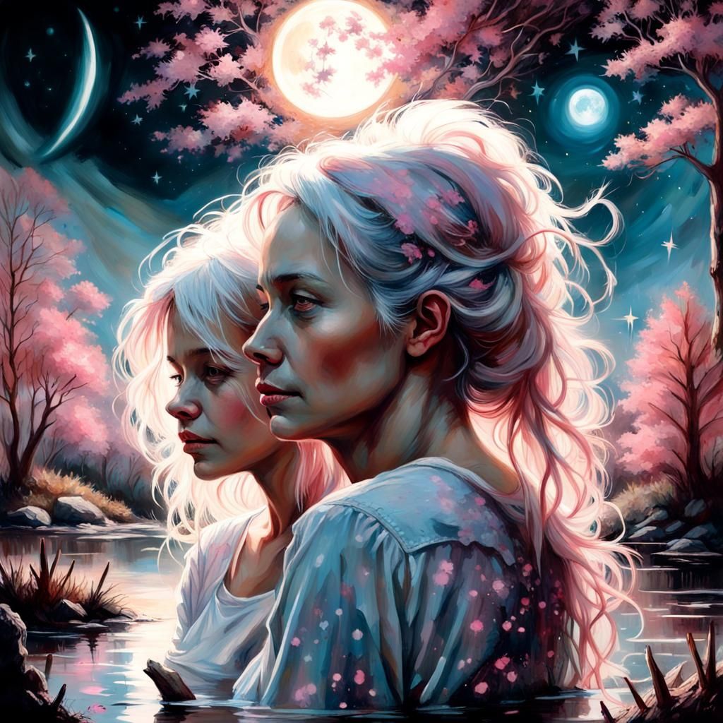 Family Scene with Bioluminescent Sun in Fantasy Style