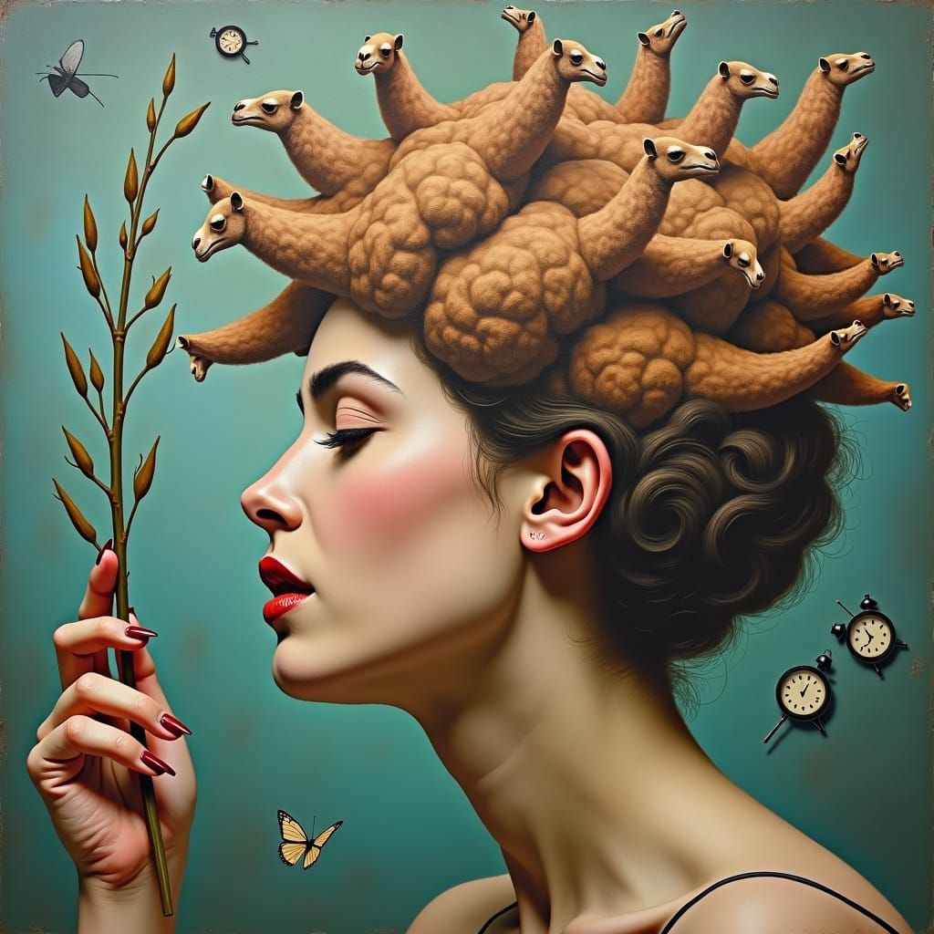 Camels Erupting: Surreal Dreamscape in Oil Paint