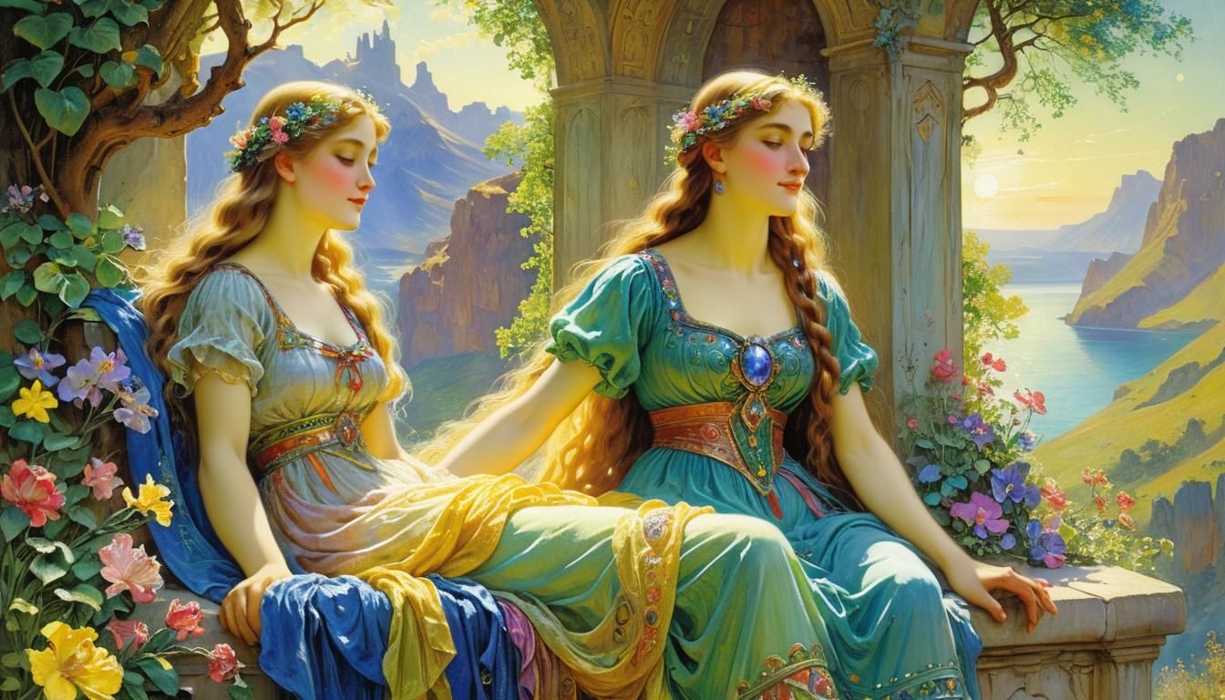 Woman Outdoors in Sunlight: Pre-Raphaelite Style