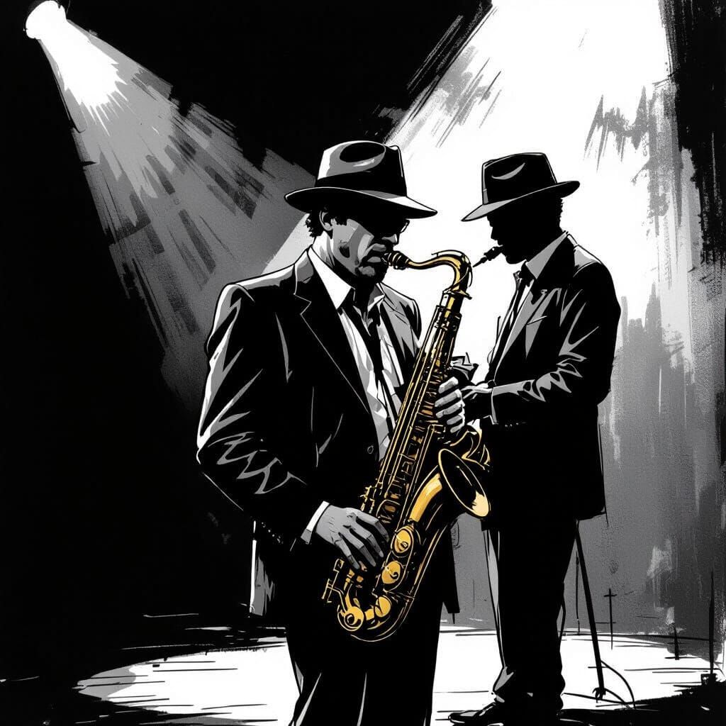 Saxophone Player in Noir Comic Style