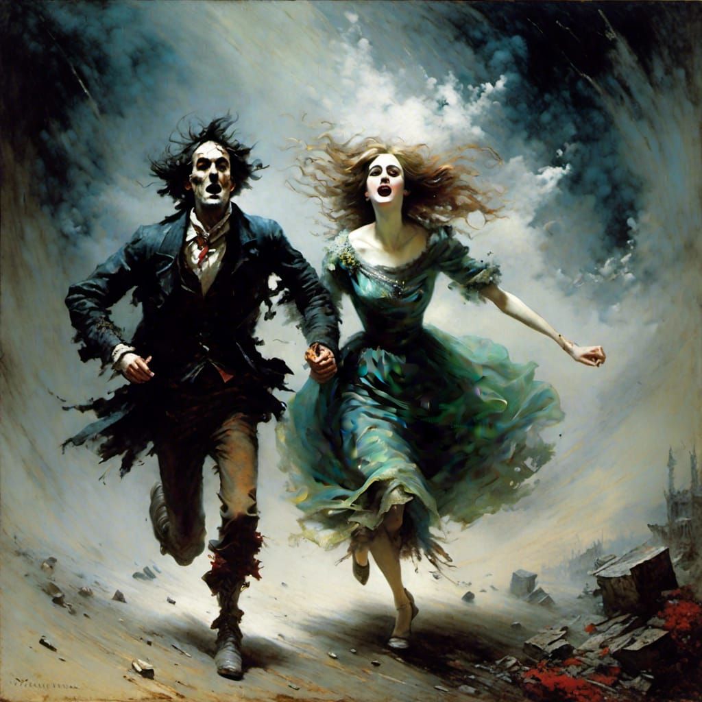 Couple Running from a Ghost in Unique Style