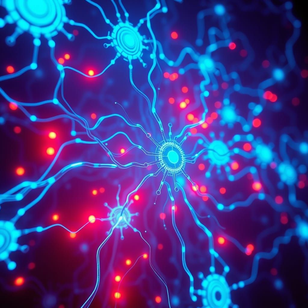 AI Neural Network Projection in Retro-Futuristic Style