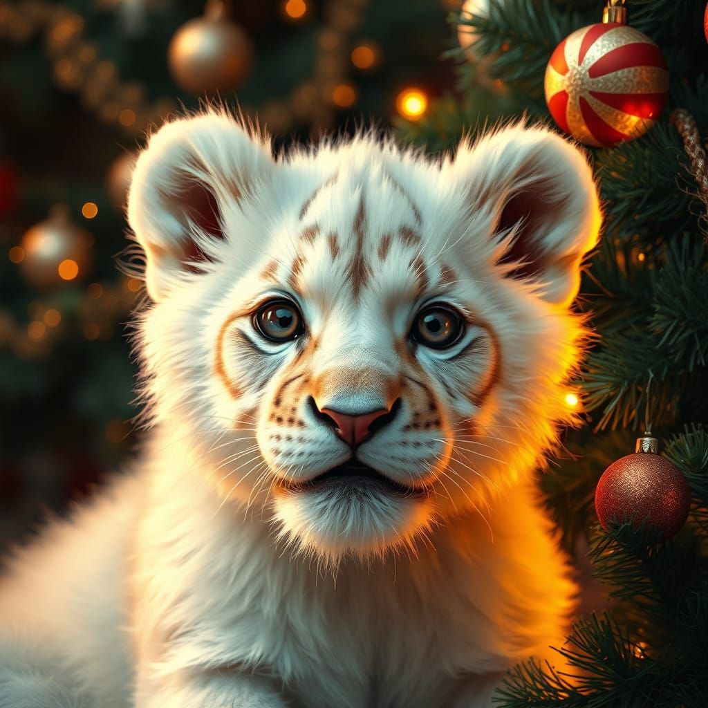 Cinematic White Lion Cub in Golden Light