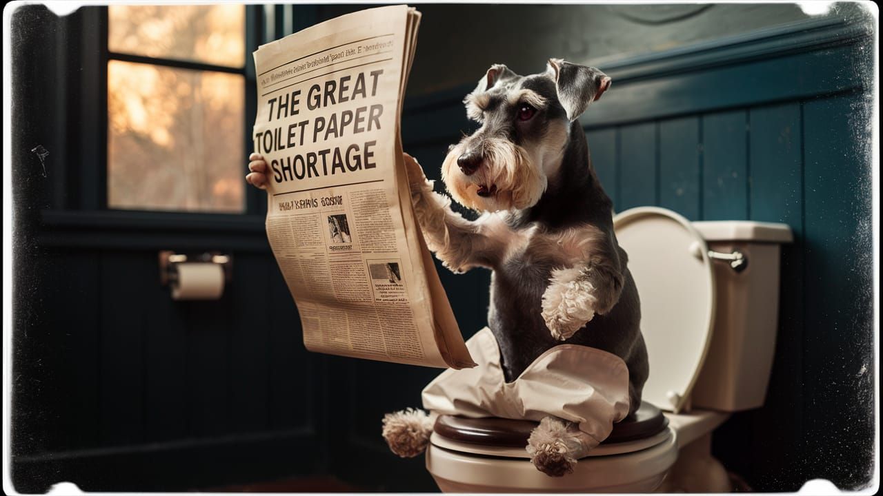 Schnauzer reading large newspaper