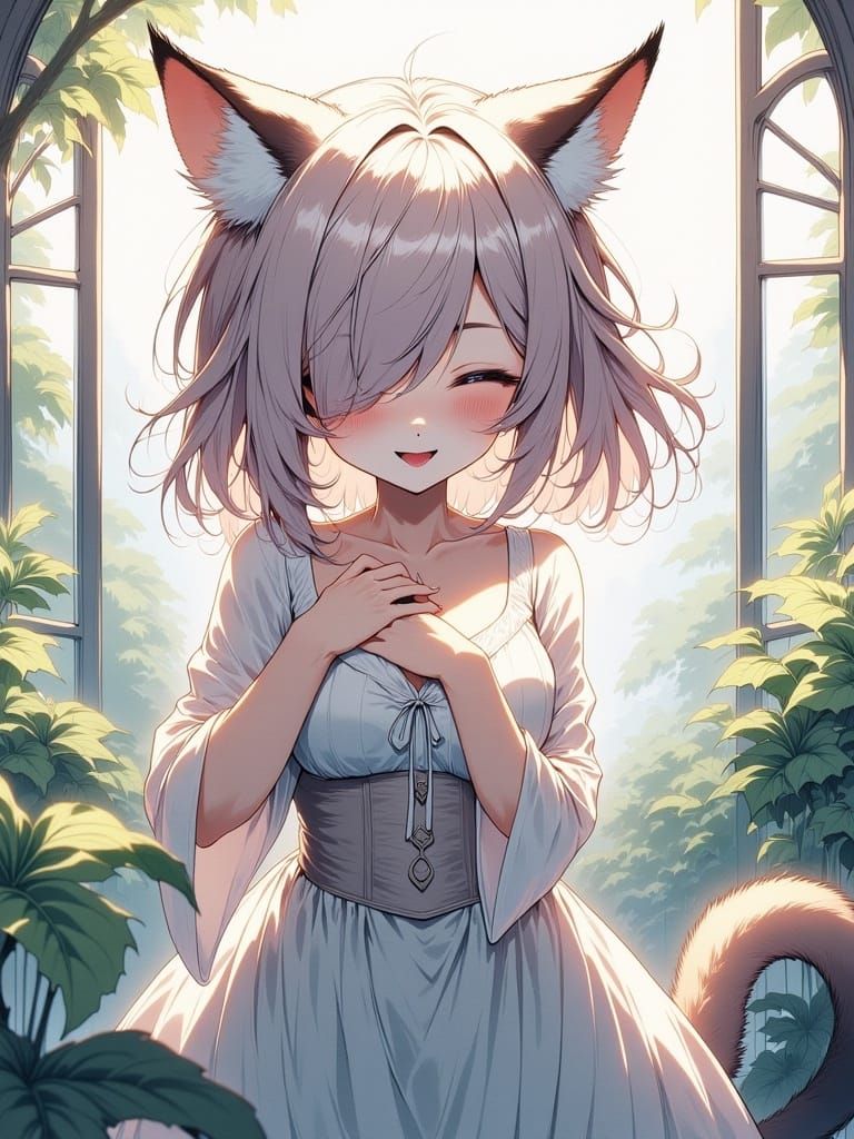 Impressionist Catgirl with Prosthetic Arm in Watercolour