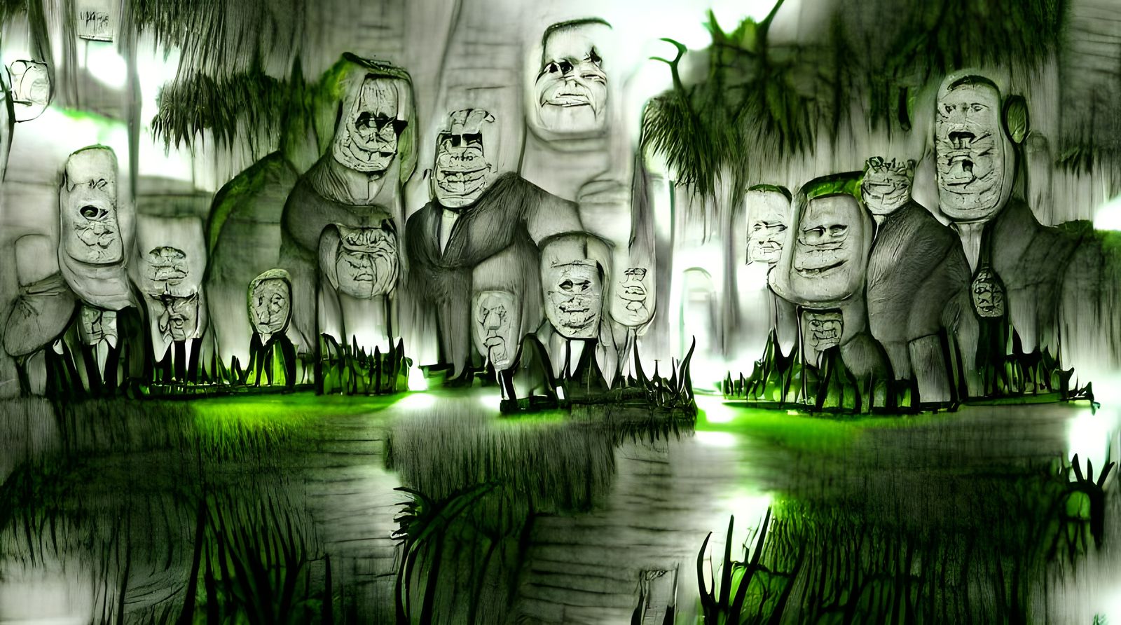 Politicians in the Swamp: Ink Drawing of Corruption