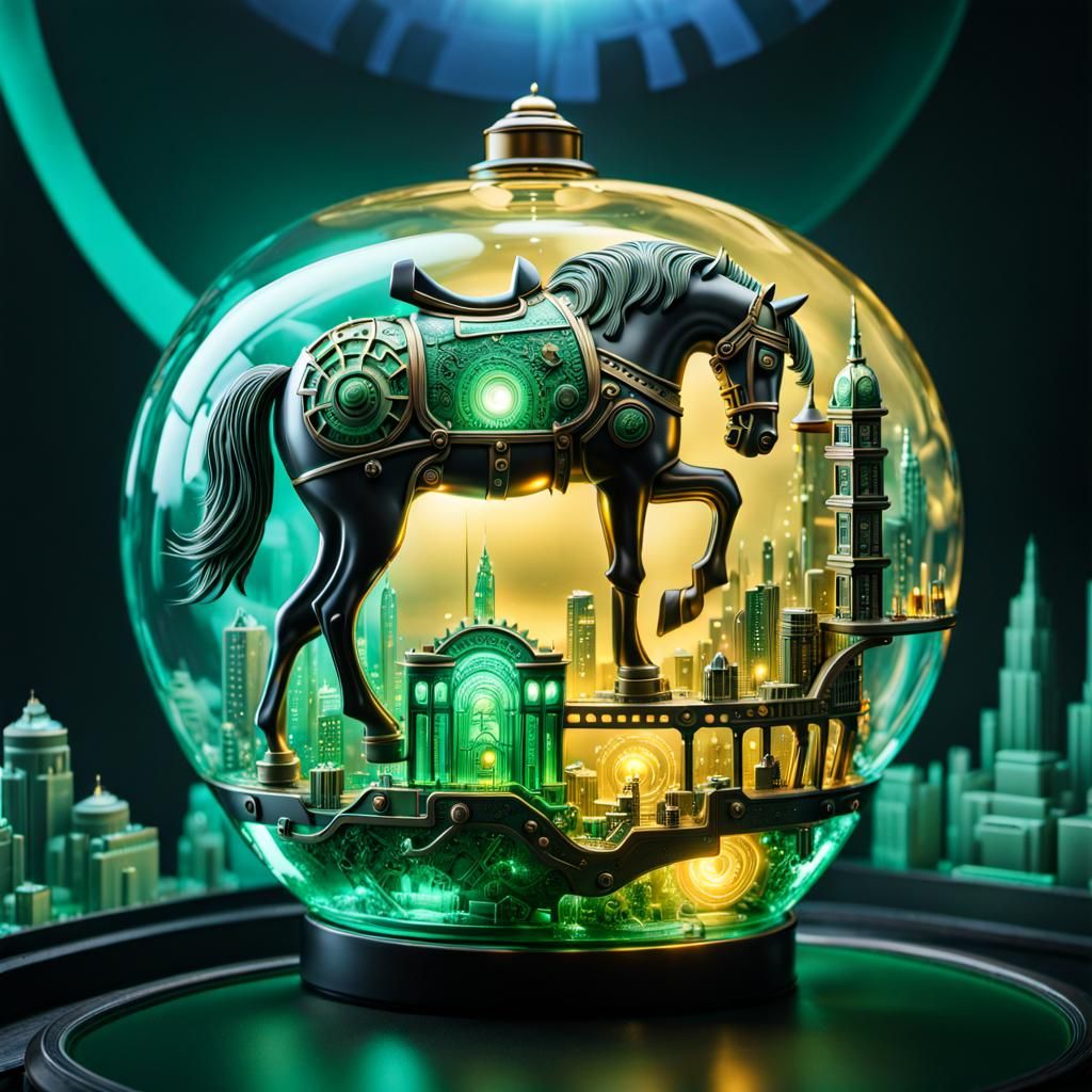 Steampunk Trojan Horse with Miniature City