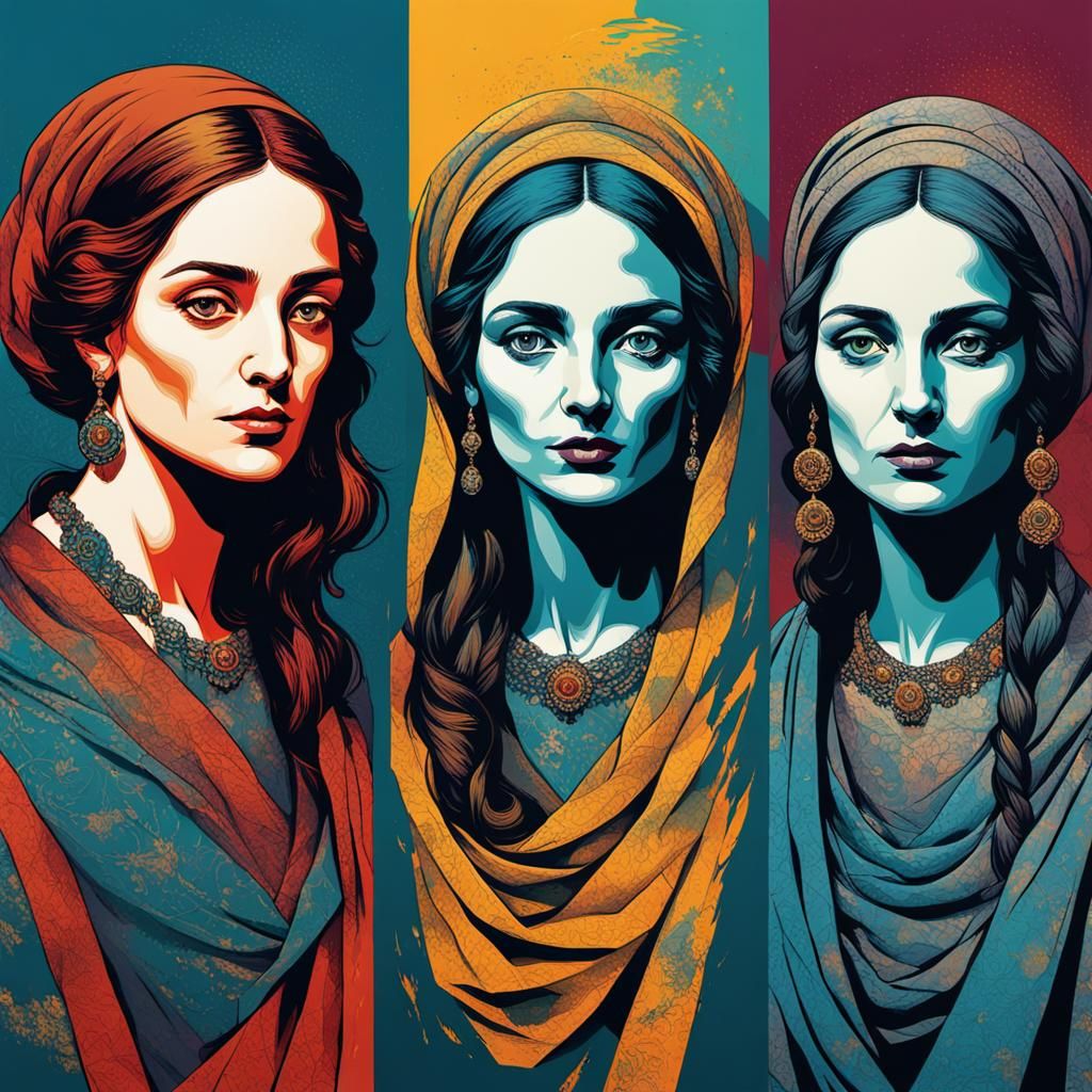Triple Goddess Triptych in Pop Art Style