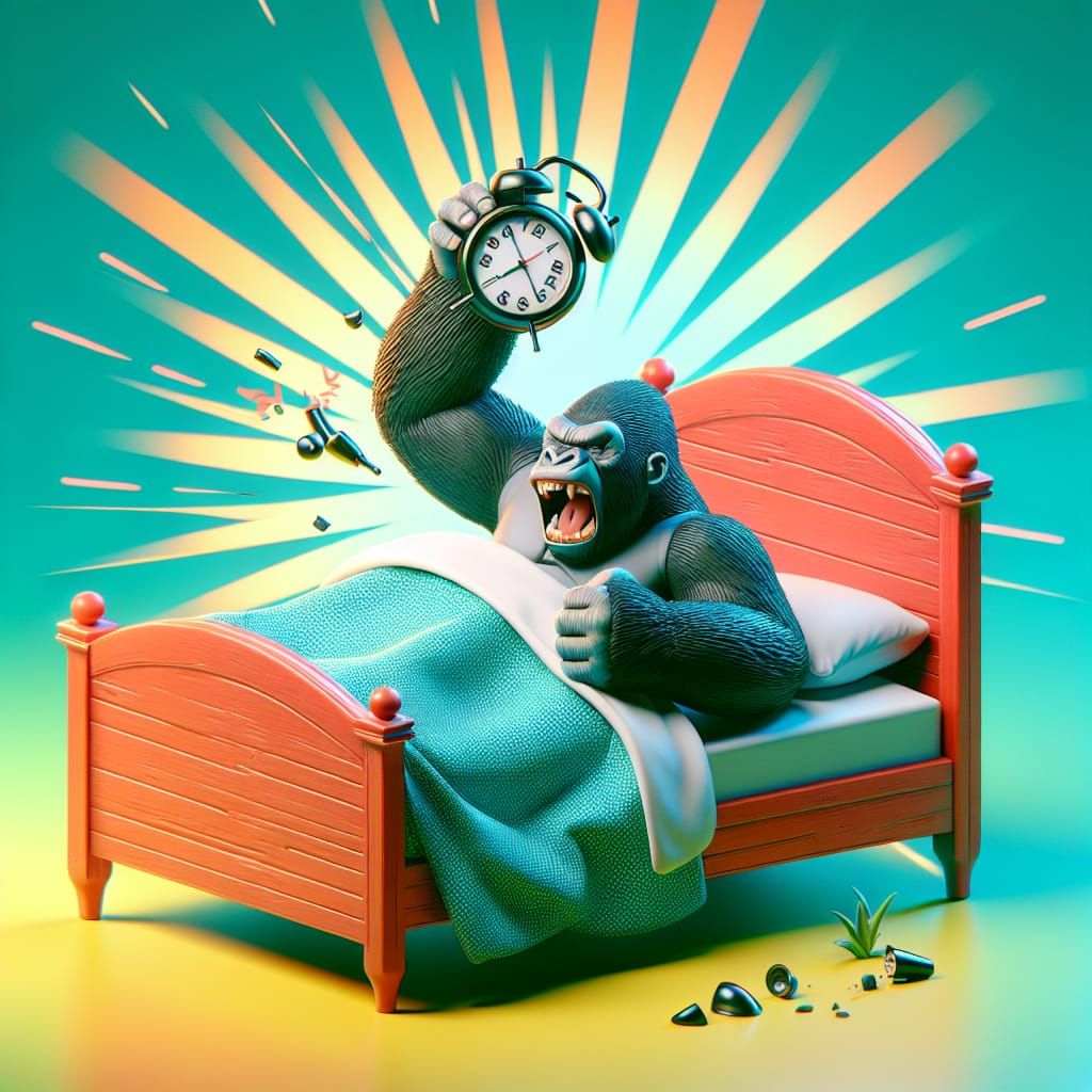Gorilla Smashing Alarm Clock as 3D Digital Art
