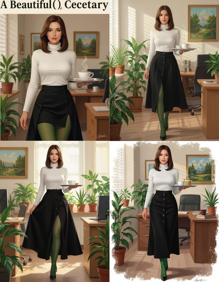 Curvy Secretary Serving Coffee in Cozy Office