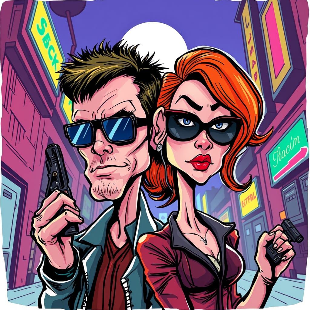 Blade Runner Caricatures in Terry Gilliam Style