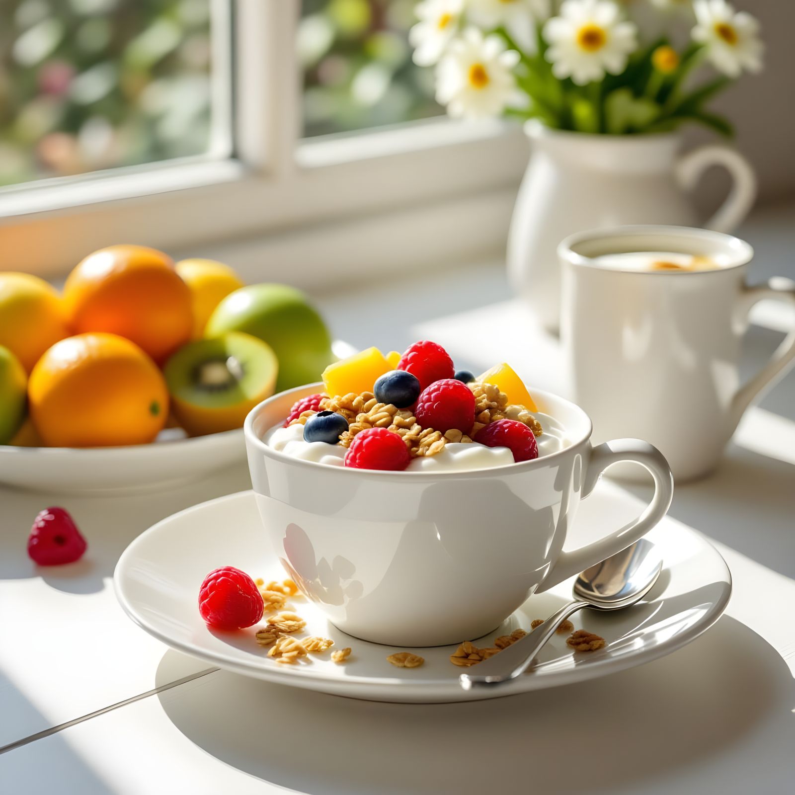 Healthy Breakfast Still Life with Granola and Fruit