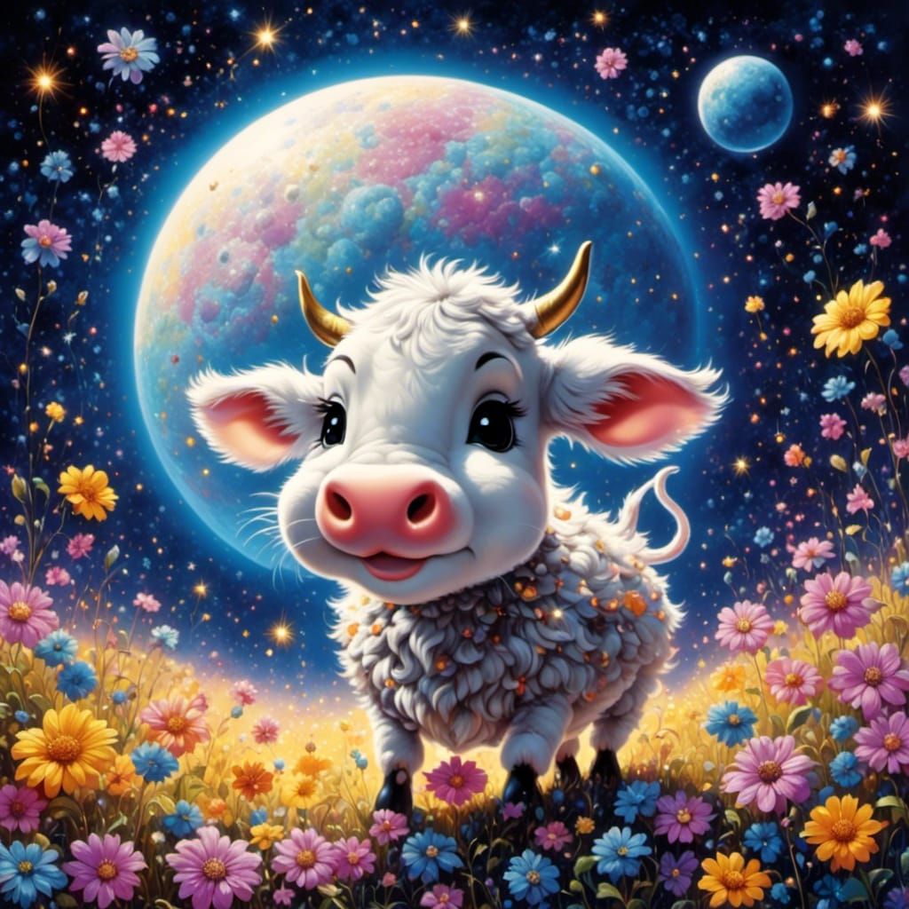 Chibi Cow Jumps Over the Moon