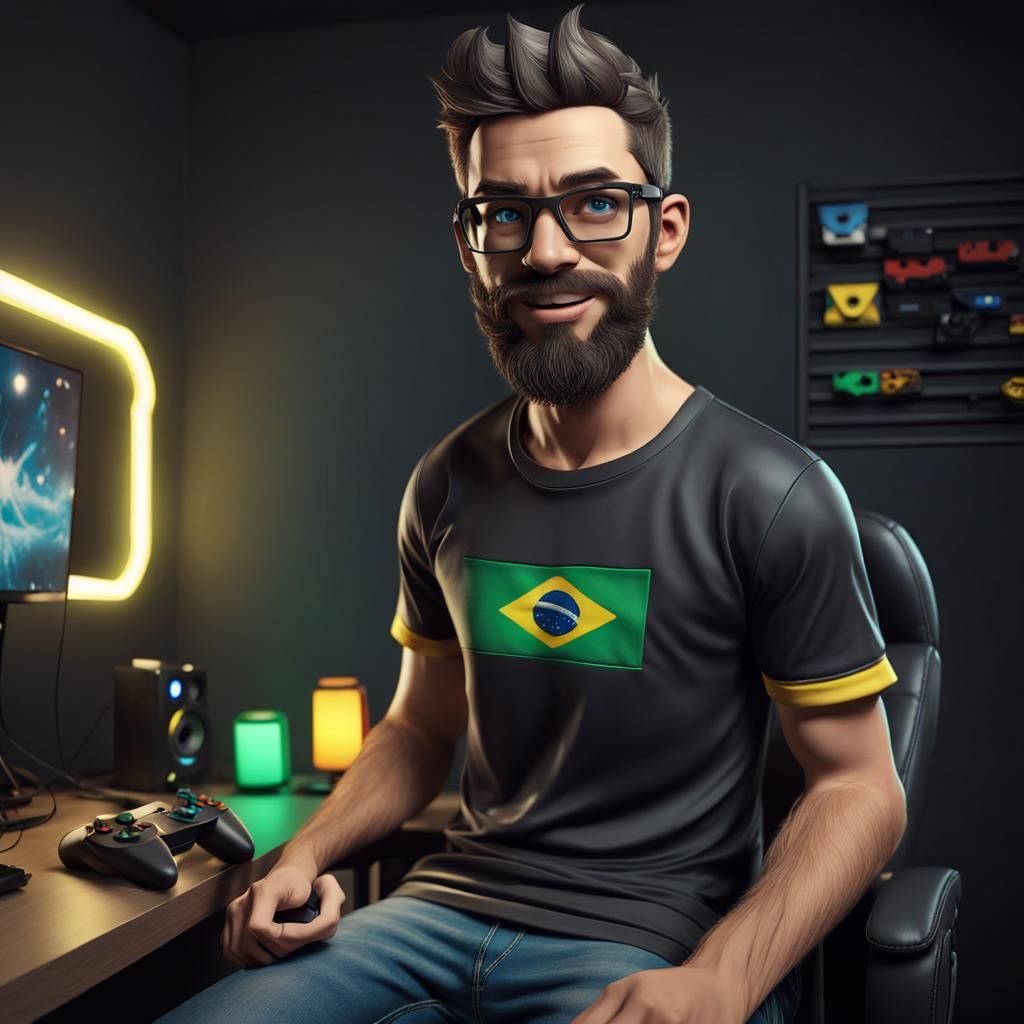 Young Gamer in Retro Room, 3D Cinematic Render