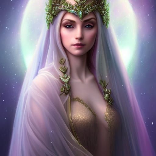 Elven Enchantment Goddess Portrait in Angelcore Style