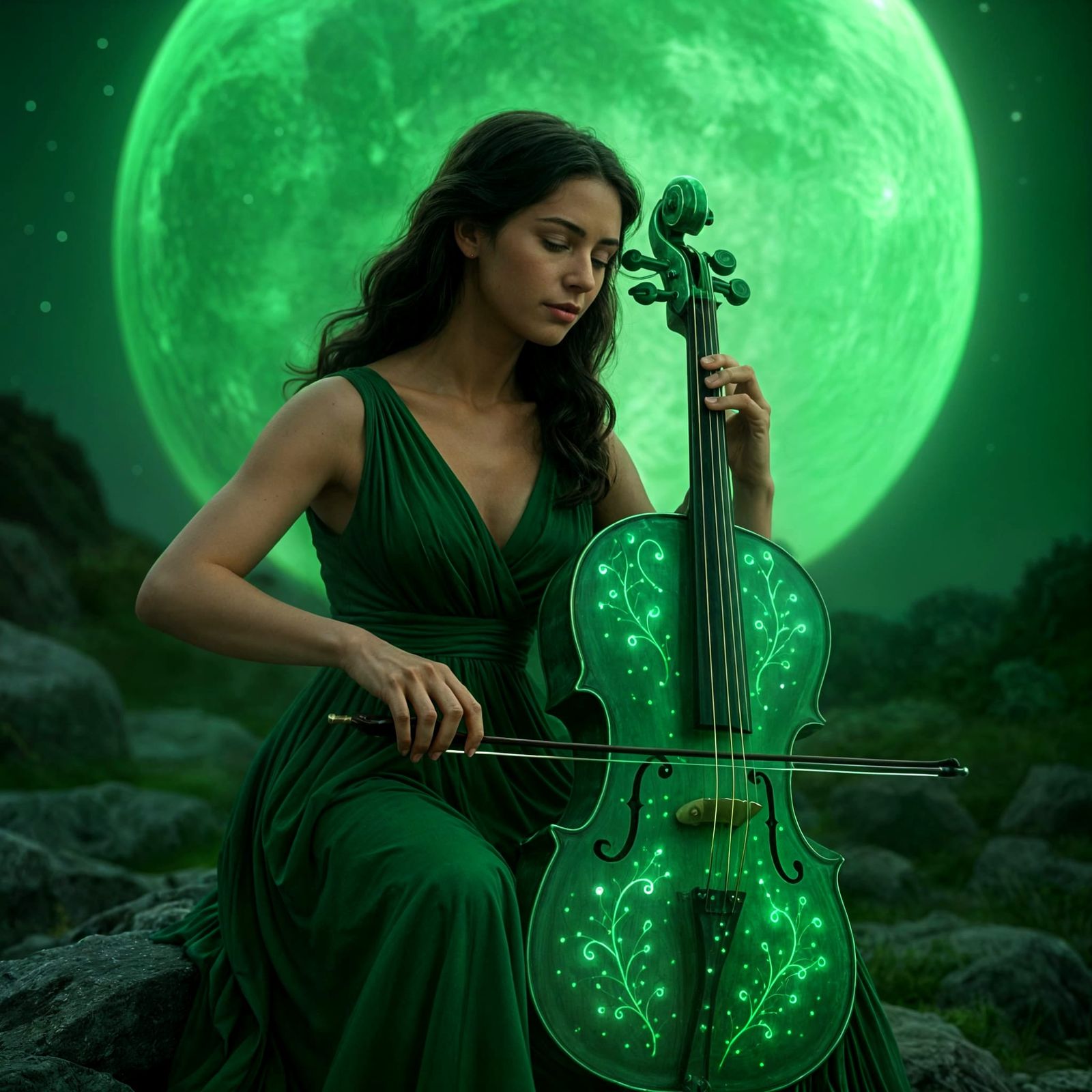 Emerald Green Lunar Cello Dreamscape