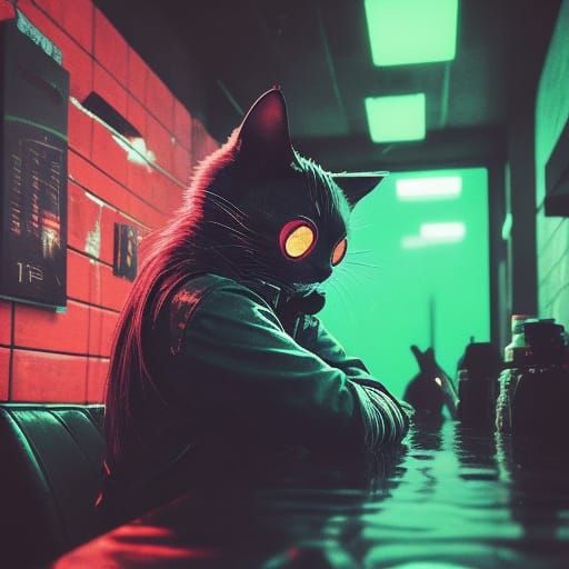 Cat Girl in Submechanophobia Cafe: VHS Glitch Art