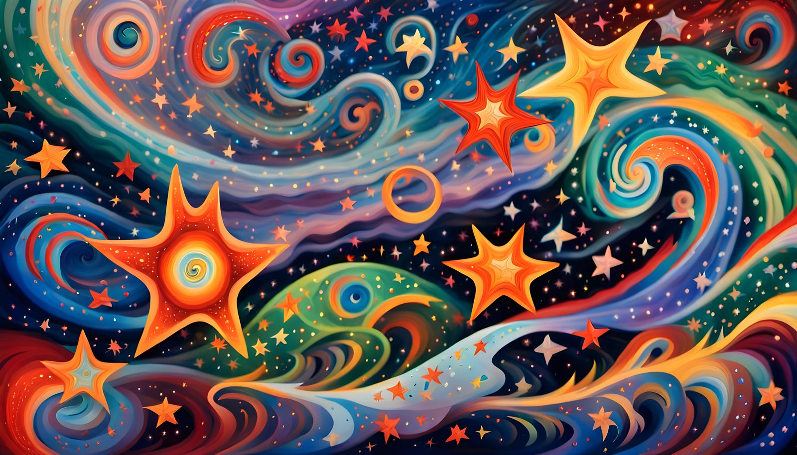 Iridescent Stars Form Cosmic Being in Aboriginal Painting