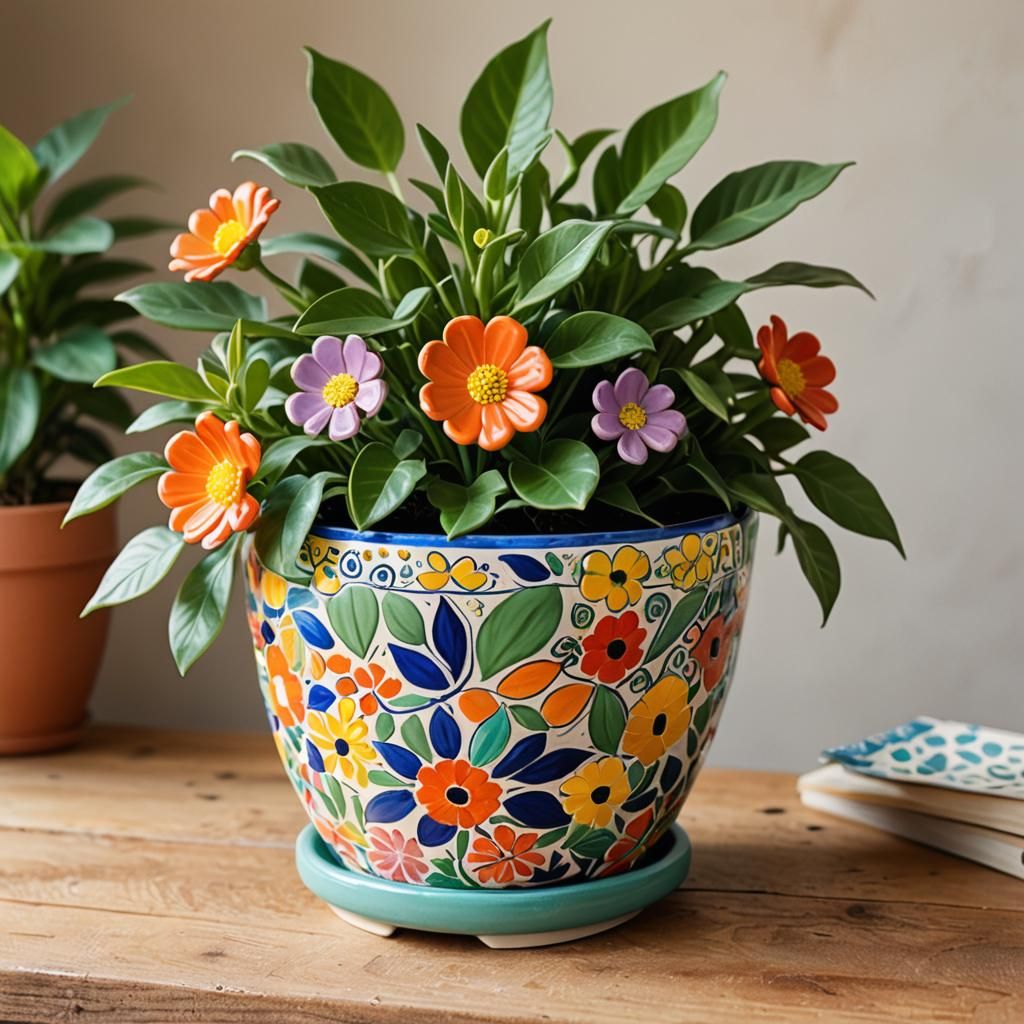 Ceramic Planter in a Sunny Garden