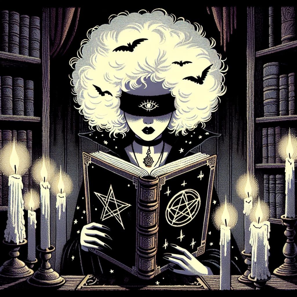 Shadowy Scholar in Candlelit Library