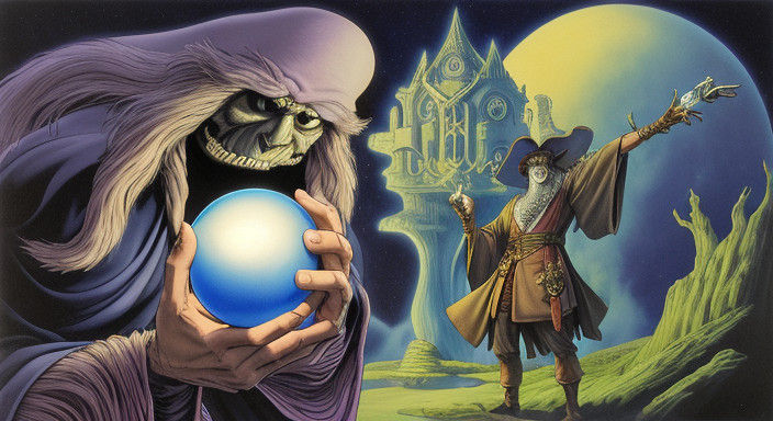 Enigmatic Wizard Studies Mystical Crystal Ball in a Dreamlik...