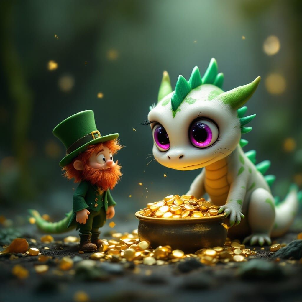 Whimsical Dragon Longs for Treasure in a Dreamlike Landscape