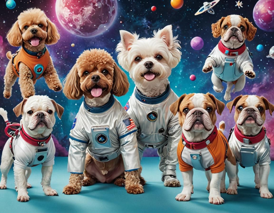 Playful Dogs in Costume: A Cartoon Digital Masterpiece