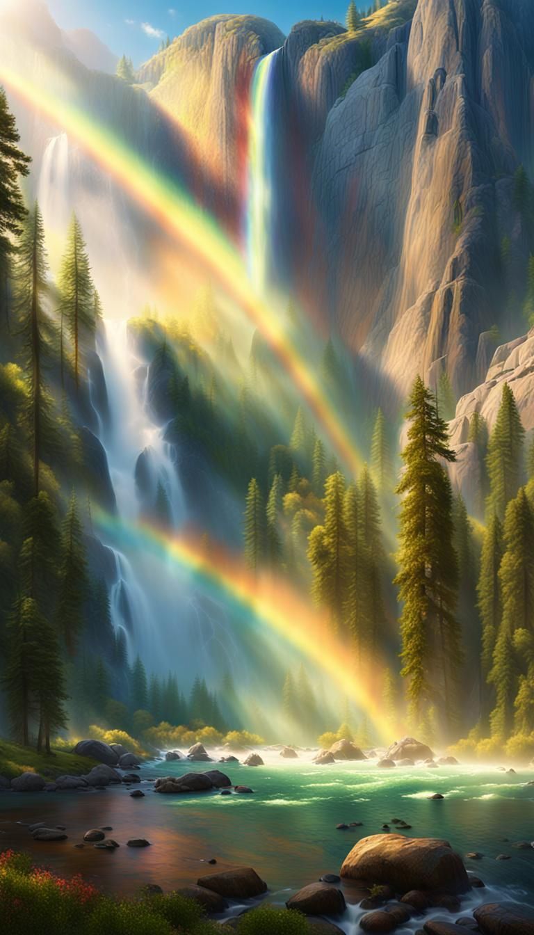 Vibrant Yosemite Waterfall in a Golden Haze