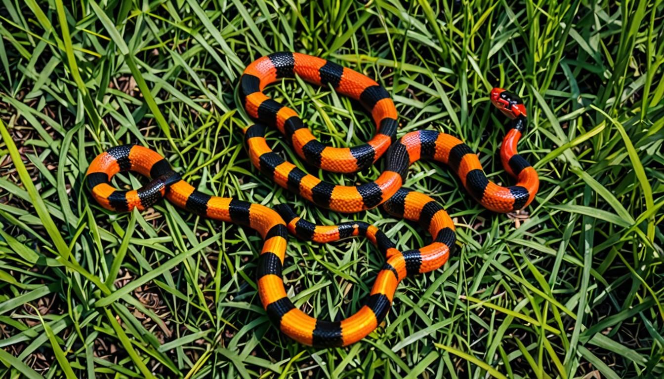 Hyperrealistic Coral Snake in Grassy Yard