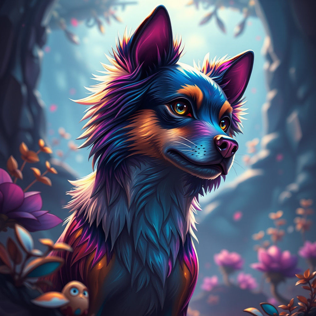 Iridescent Dog in Surreal Landscape, Matte Painting