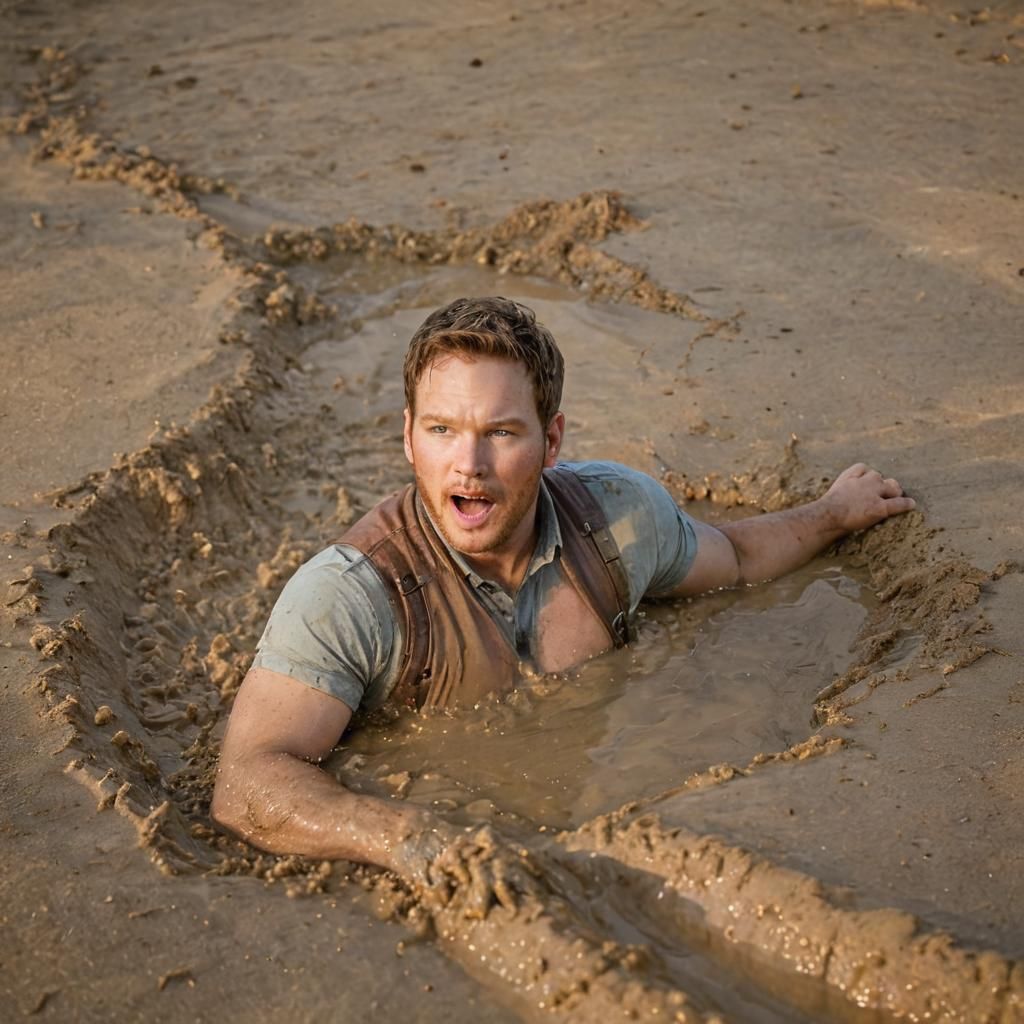 Chris Pratt Sinking in Quicksand: Photorealistic Portrait