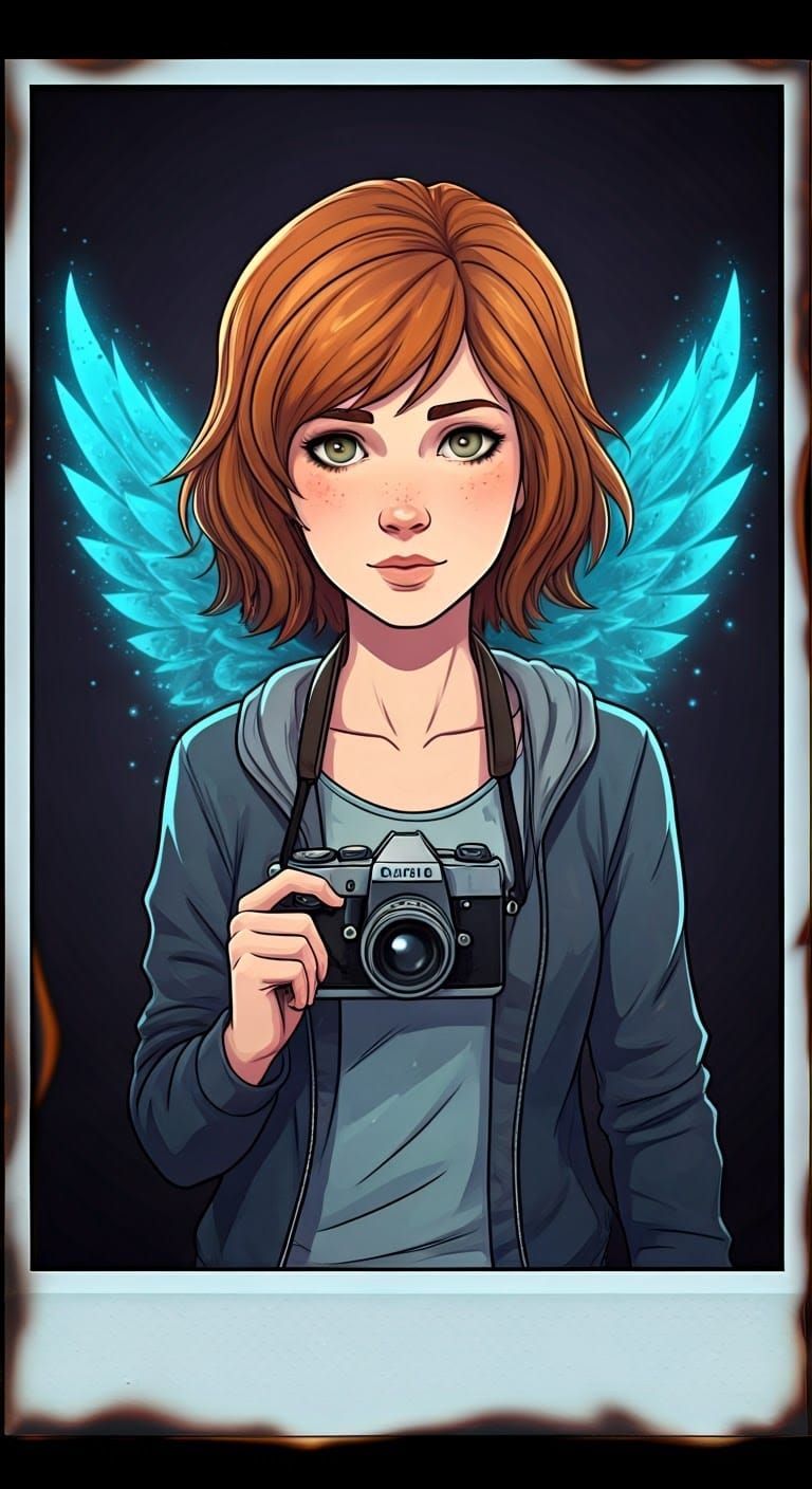 Hipster Girl with Blue Butterfly and Wings