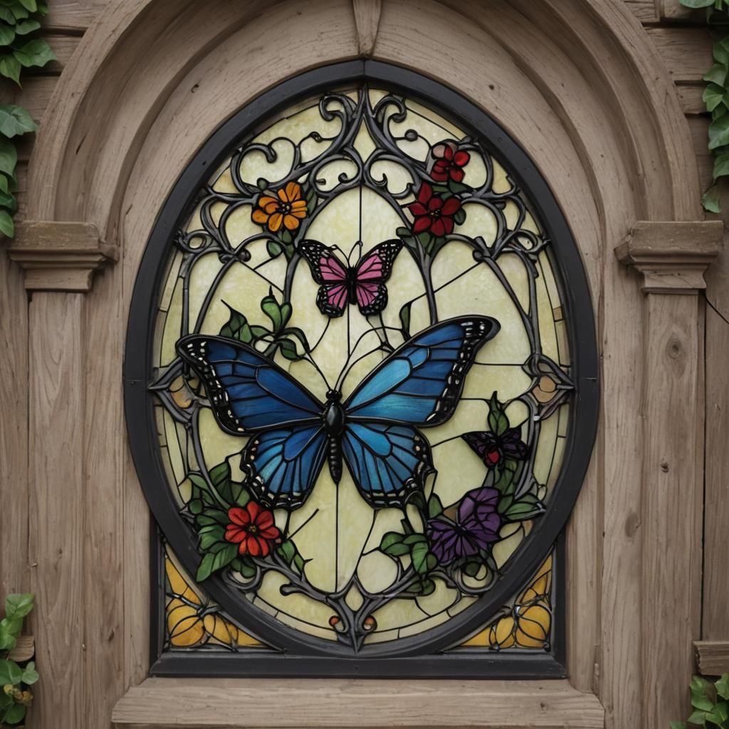 Gothic Cottage with Stained Glass Butterfly Window