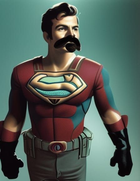 Mustache Superhero Comic Book Cover Art