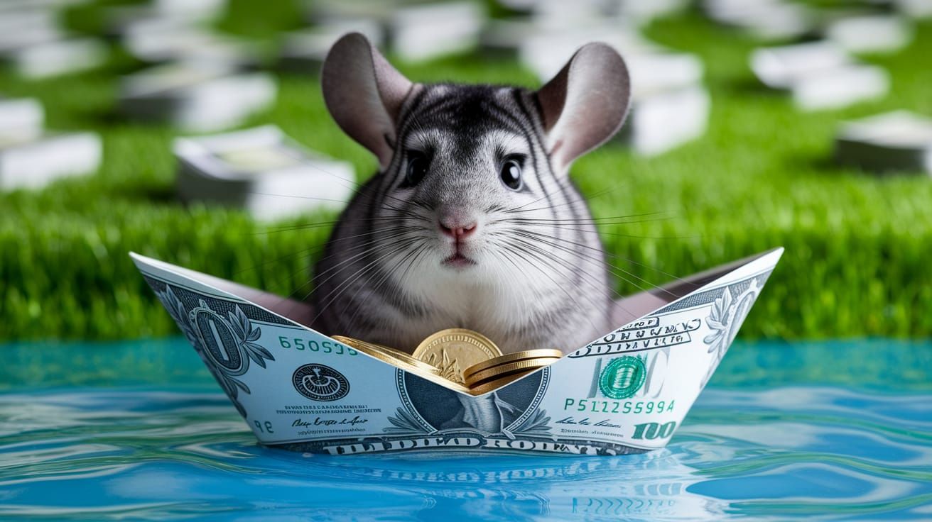 Cute Chinchilla on Dollar Bill Boat
